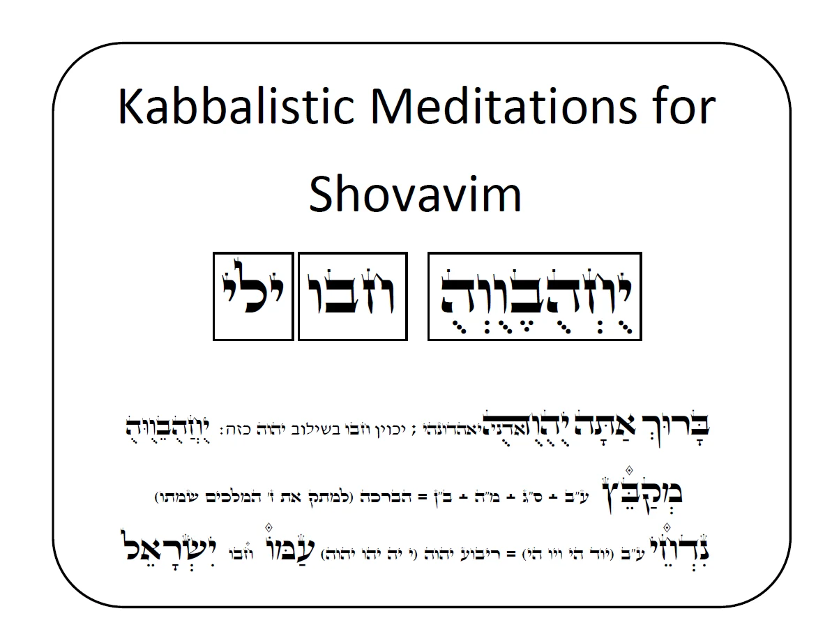 Página de Meditações Kabalísticas para Shovavim, com as letras hebraicas e as bênçãos usadas na prática
